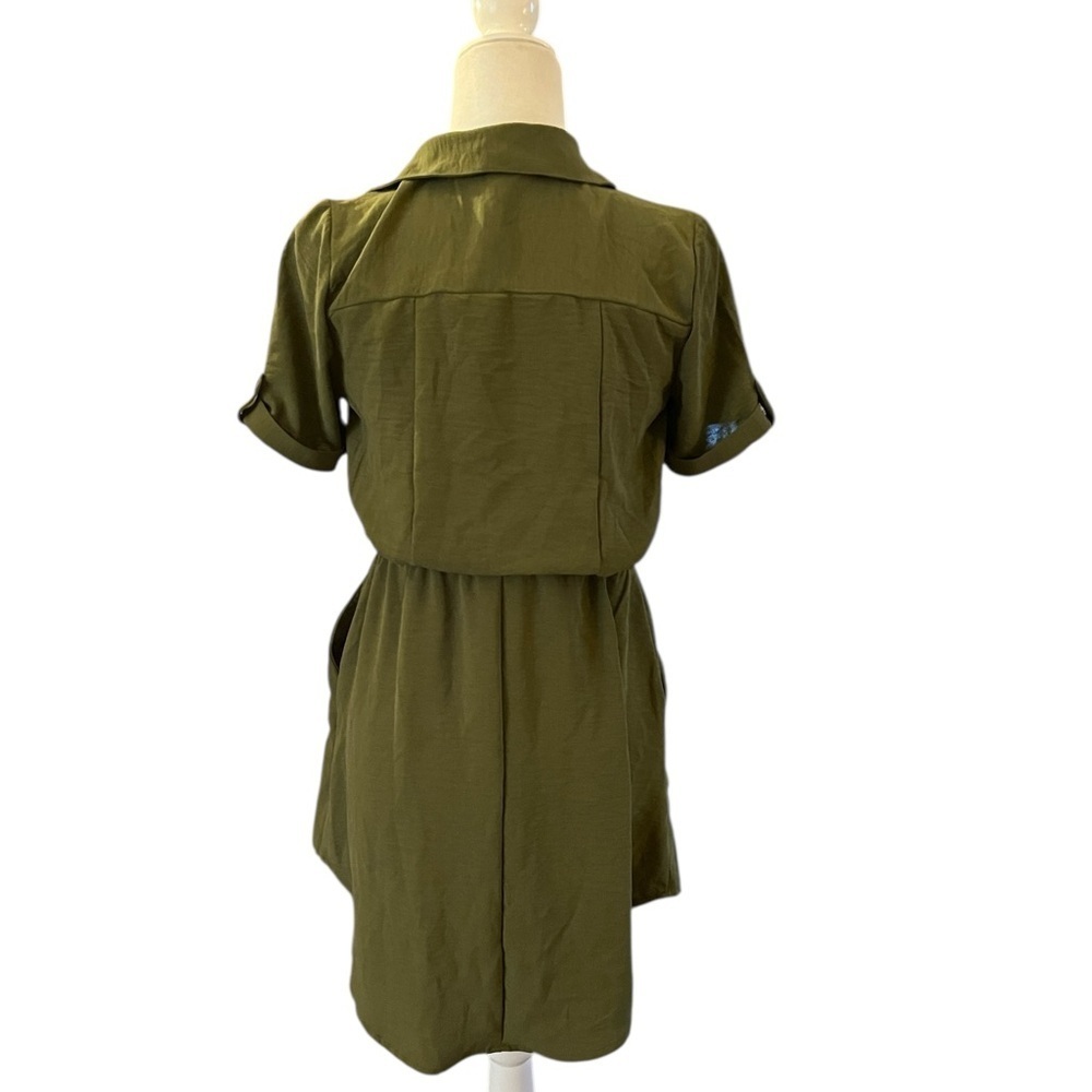 Indulge Military-Style Shirt Dress Olive Green Mini Dress Size Small. - Picture 2 of 6